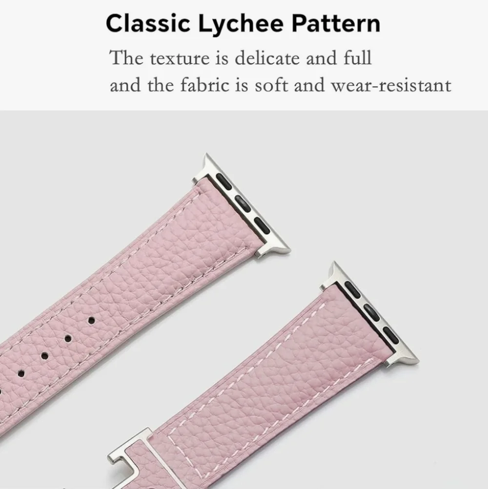 Pink Lychee Grain Leather Apple Watch Band With Magnetic H Buckle